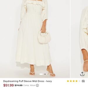 Fashion Nova Ivory Maxi Dress with Puff Sleeves